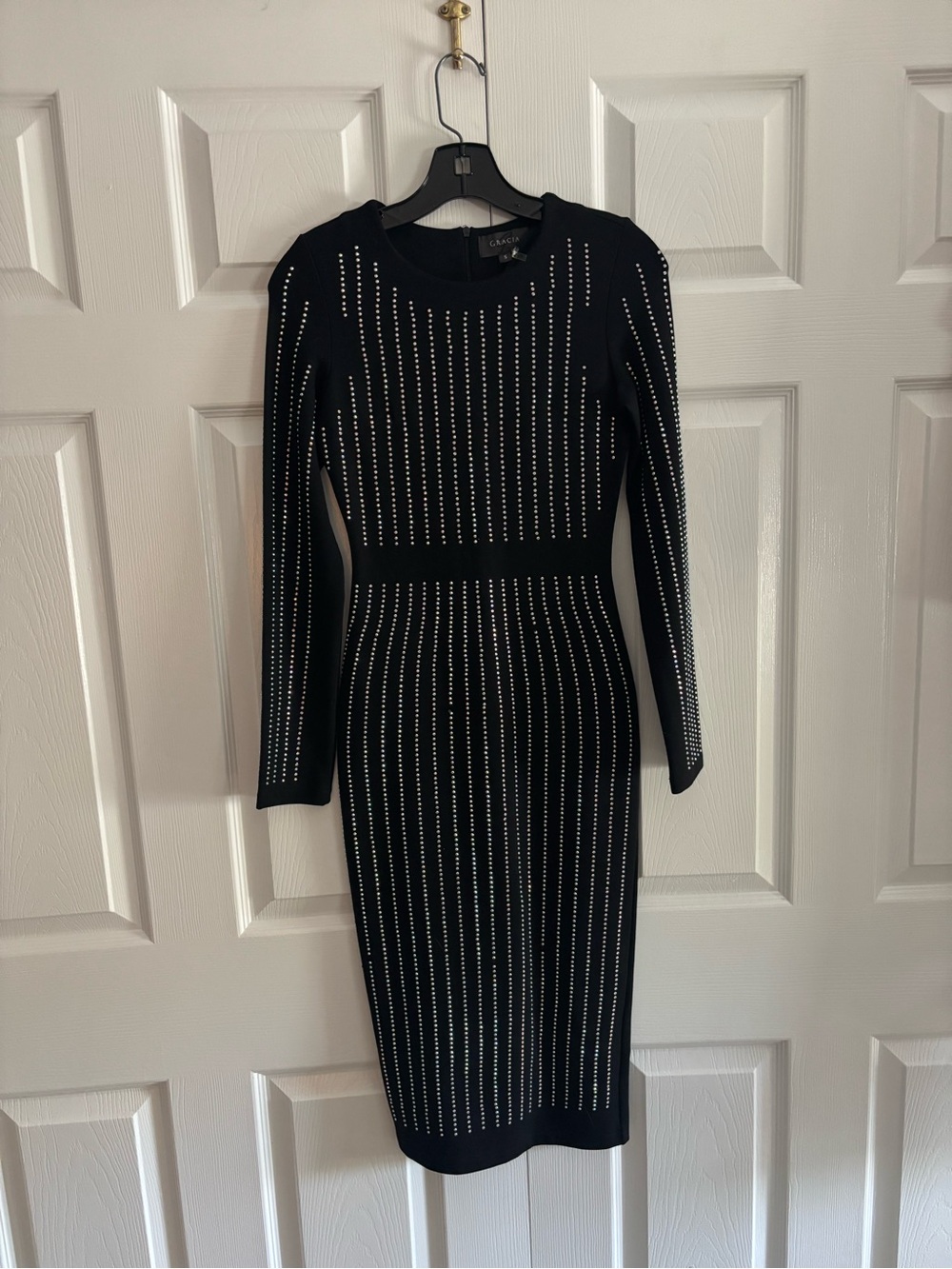 Gracia Black Long-Sleeve Studded Midi Dress